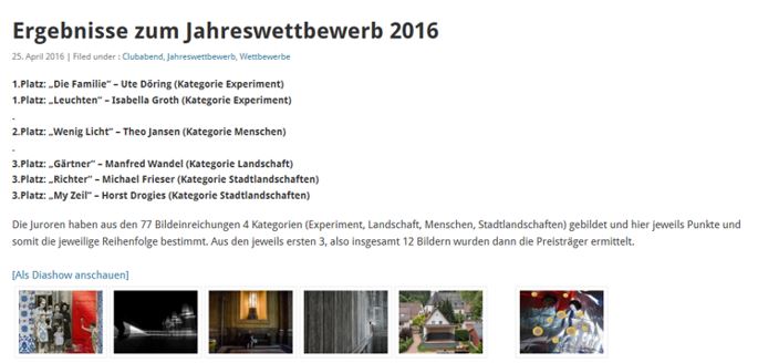 FC DA Ergebnisse Jahreswettbewerb 2016 1. Platz